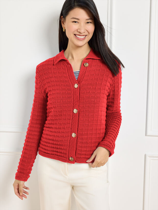Textured Polo Cardigan | Talbots
