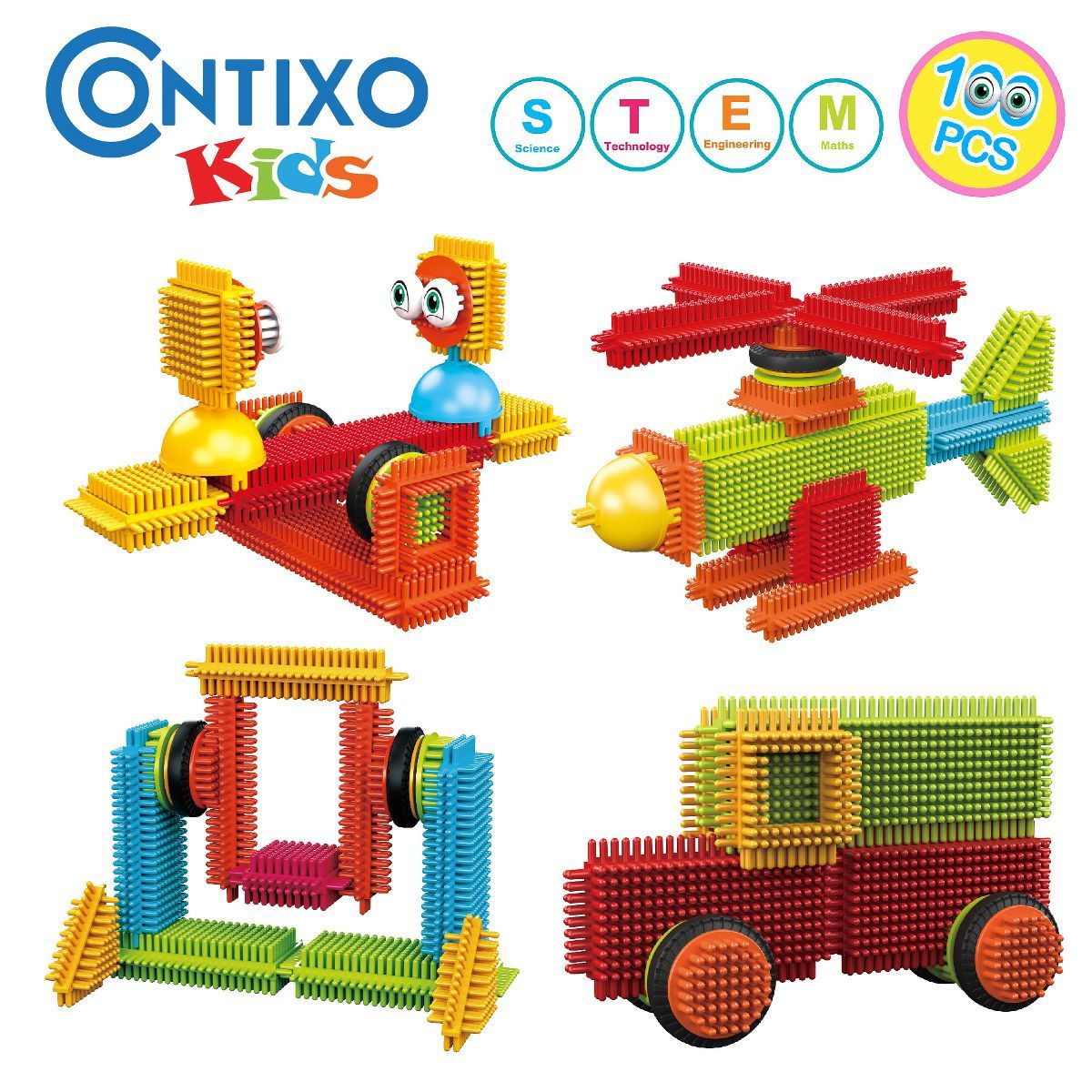 Contixo STEM Building Toys, ST6 100 pcs Bristle Shape 3D Tiles Set Construction Learning Stacking... | Target