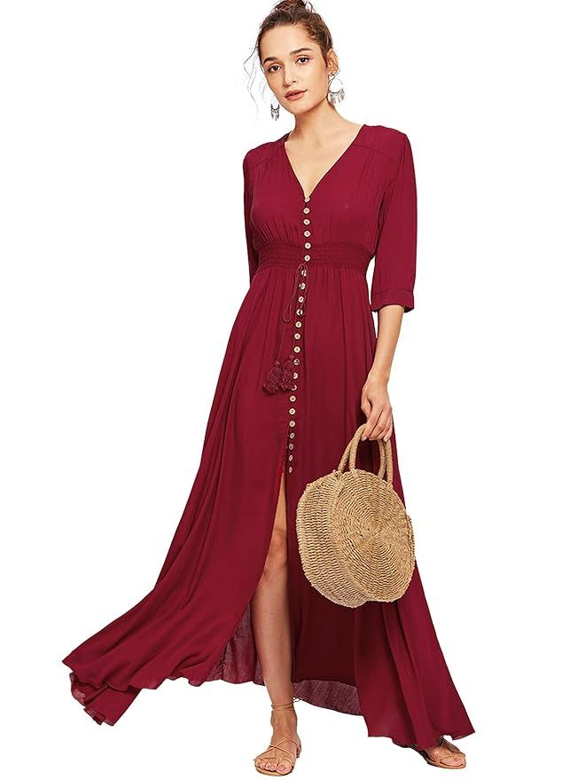 Milumia Women's Button Up Split Floral Print Flowy Party Maxi Dress | Amazon (US)