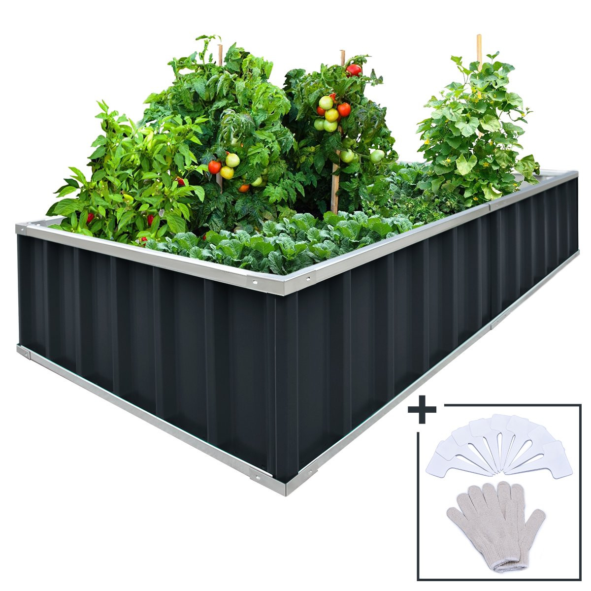 Kingbird Galvanized Steel Raised Garden Bed, Charcoal Grey | Walmart (US)