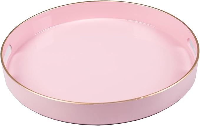 MAONAME 13" Round Tray, Pink Serving Tray with Handles, Modern Decorative Tray for Coffee Table, ... | Amazon (US)