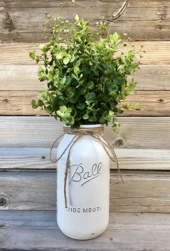 Half Gallon Mason Jar with Greenery, Lavander or Cotton Stems, Farmhouse Kitchen Decor, Rustic En... | Etsy (US)