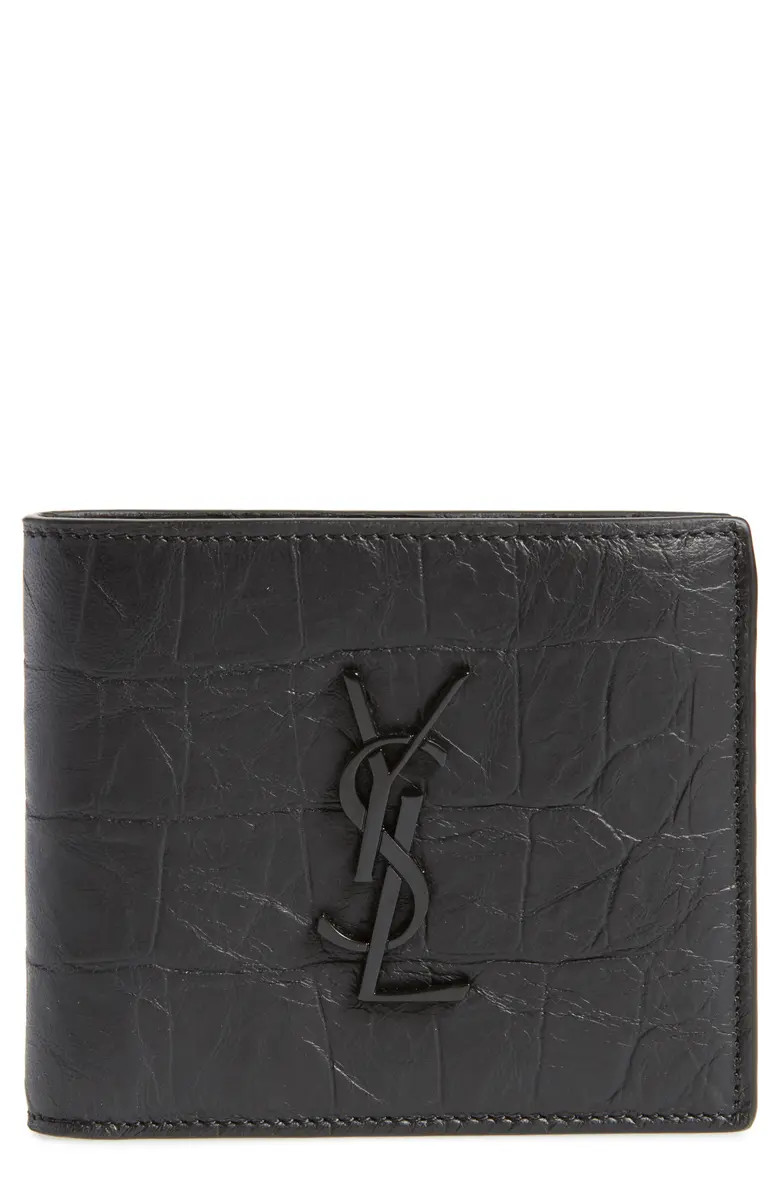Saint Laurent Croc Embossed Leather Wallet | Nordstrom | Nordstrom