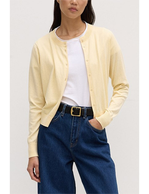 HomeBrandASSEMBLY LABELWomenKnitwearSemra Cotton Cashmere Cardigan Chamomile | David Jones (Australia & New Zealand)