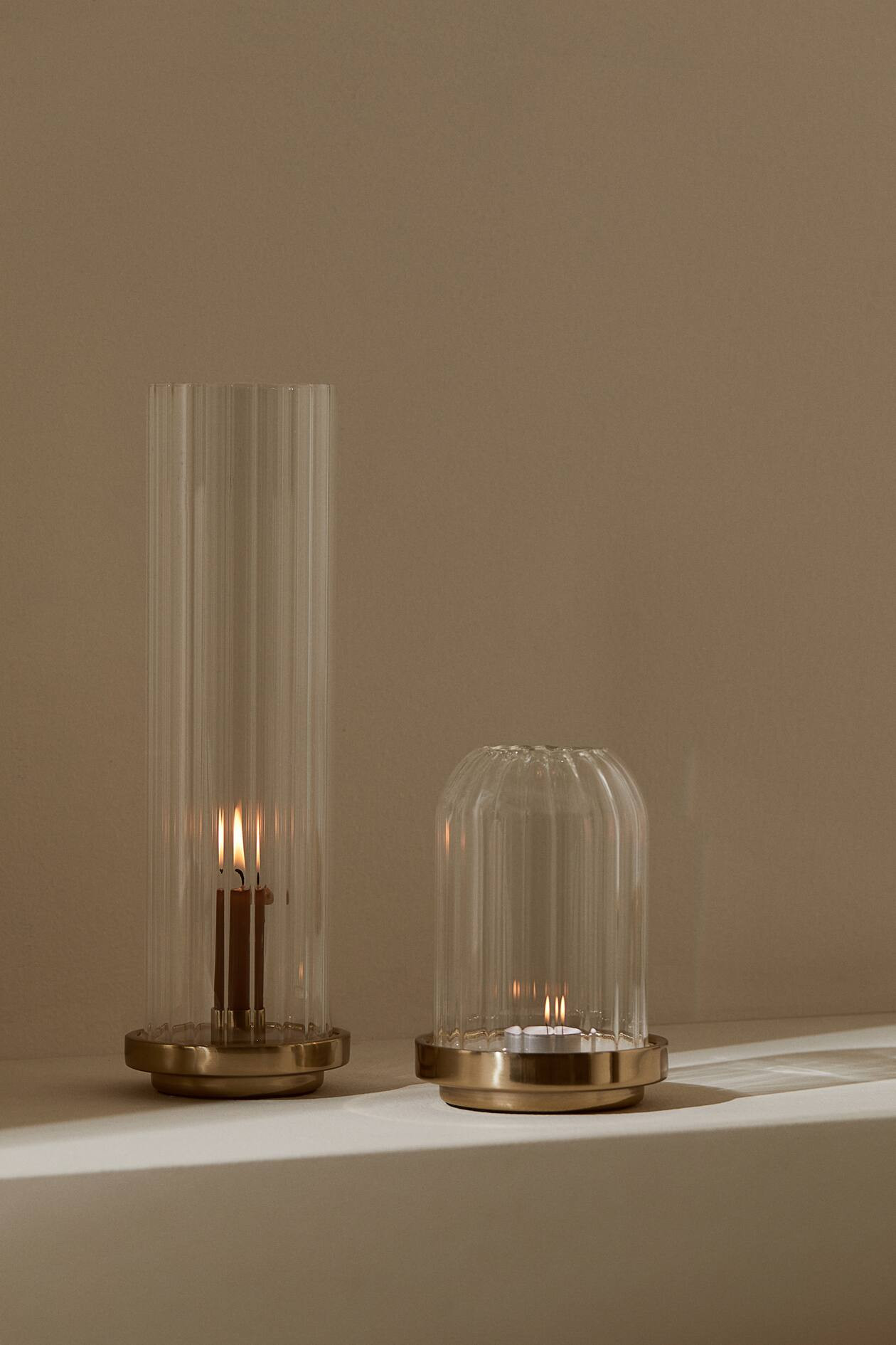 Windlicht aus klarem, geriffeltem Glas - Goldfarben - Home All | H&M AT | H&M (DE, AT, CH, NL, FI)