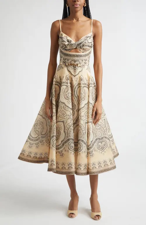 Zimmermann Kindred Spirit Luna Paisley Print Twist Linen & Silk Midi Dress in Cream Perla Paisley at Nordstrom, Size 3 | Nordstrom