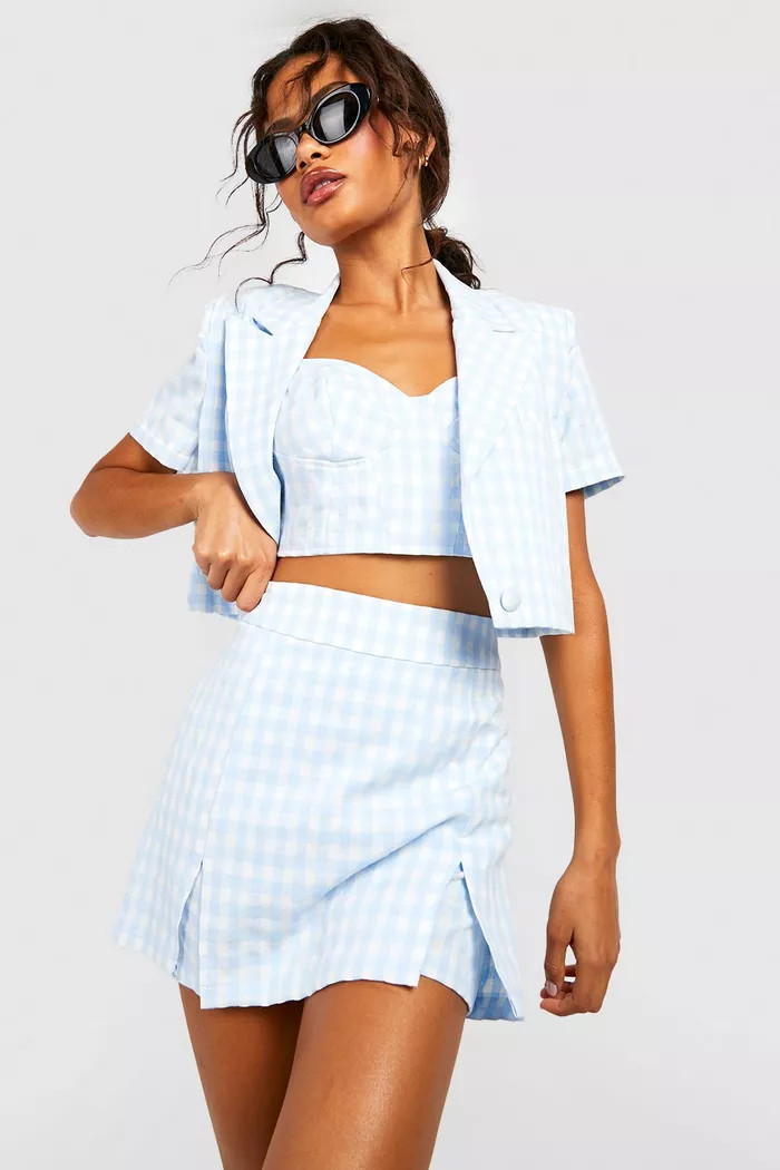 Textured Gingham Tailored Skort | Boohoo.com (US & CA)
