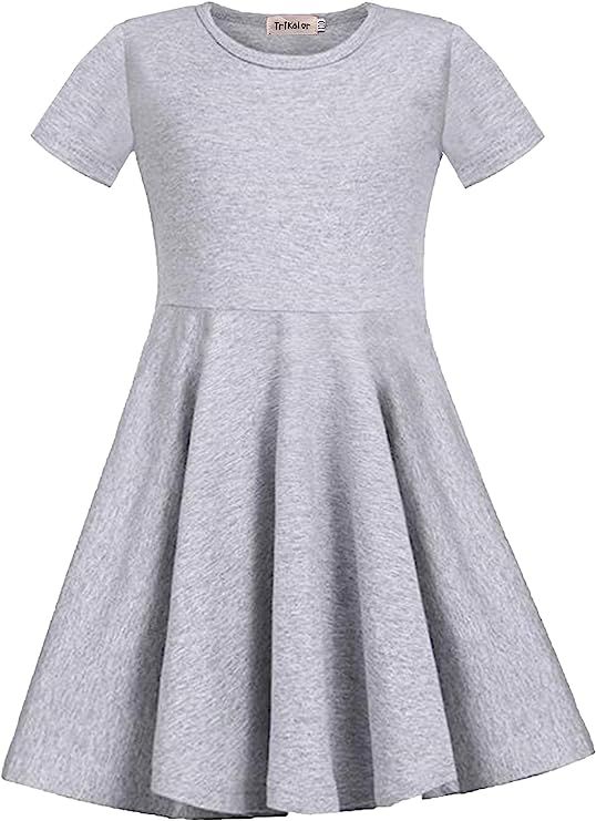 TriKalor Girls Dresses Short Sleeve Solid Color Skater Casual Twirly Dress with Pockets | Amazon (US)