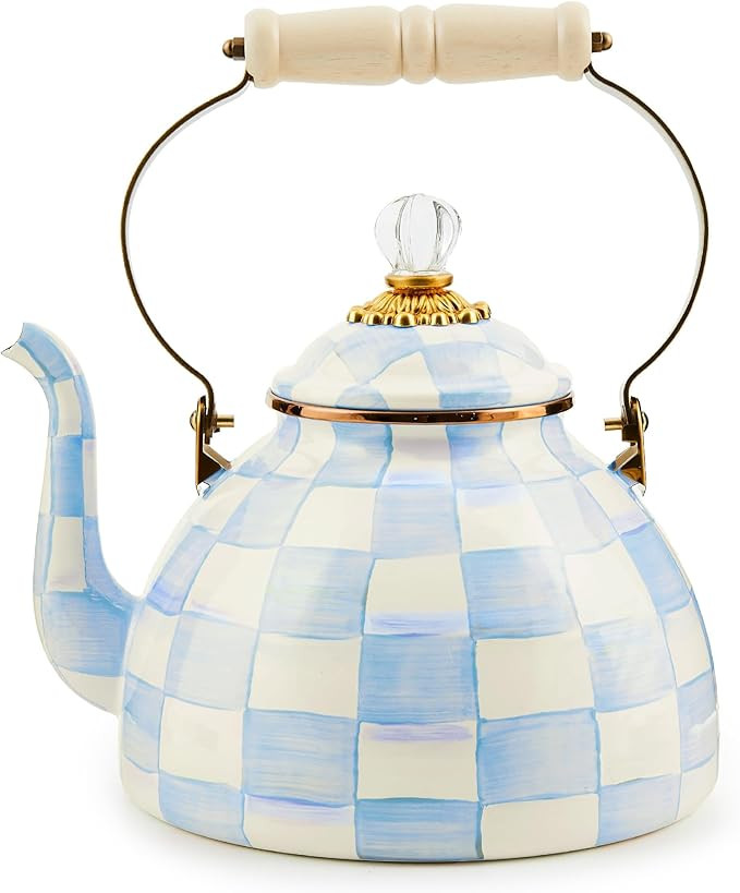 MACKENZIE CHILDS Enamel Tea Kettle, Decorative Tea Kettle for Stovetop, 3 Quarts, Light-Blue-and-... | Amazon (US)