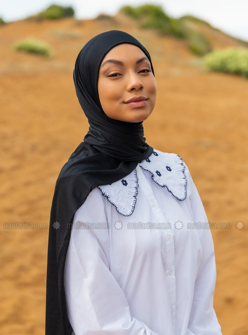 Combed Cotton Jersey Viscose Shawl - Black | Modanisa (US)