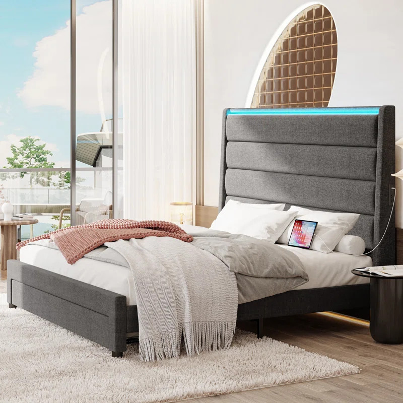 Klaidas Upholstered Unfinished Wingback Storage Bed | Wayfair North America