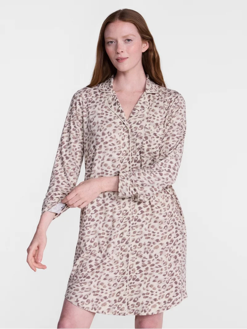 Joyspun Women's Dreamy Soft Collection Notch Collar Sleepshirt with Long Sleeves, Sizes XS-3X | Walmart (US)
