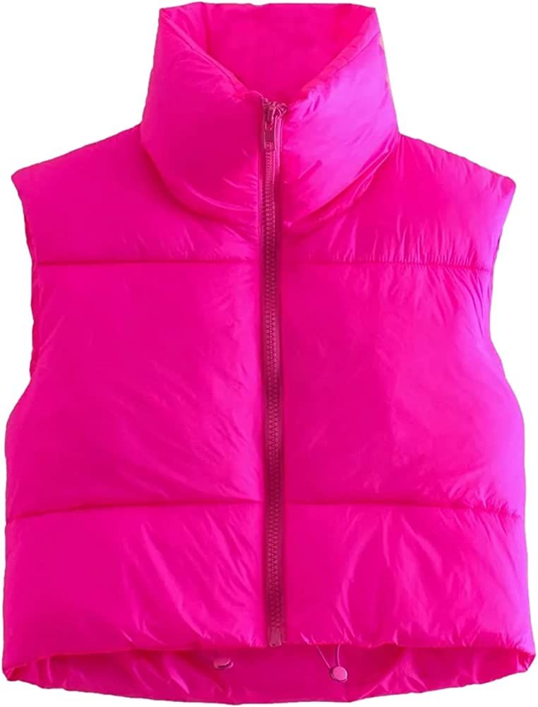 Shiyifa Women's Fashion High Neck Zipper Cropped Puffer Vest Jacket Coat | Amazon (US)