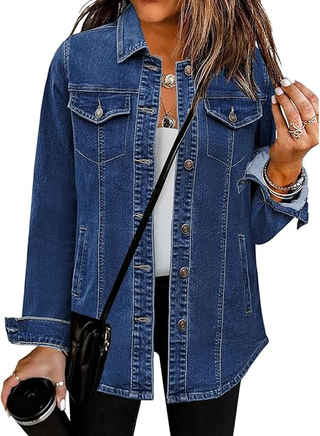 luvamia 2024 Jean Jackets for Women Fashion Denim Jacket Western Oversized Shacket Jacket Button ... | Amazon (US)