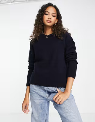Stradivarius round neck basic knit sweater in navy | ASOS (Global)