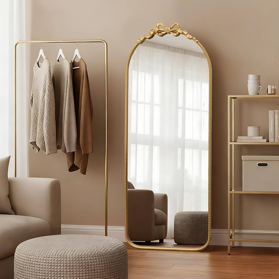 Besdomus Gold Full Length Mirror: 21"x56" Modern Bow Floor Mirror - Baroque Traditional Ornate Fu... | Amazon (US)