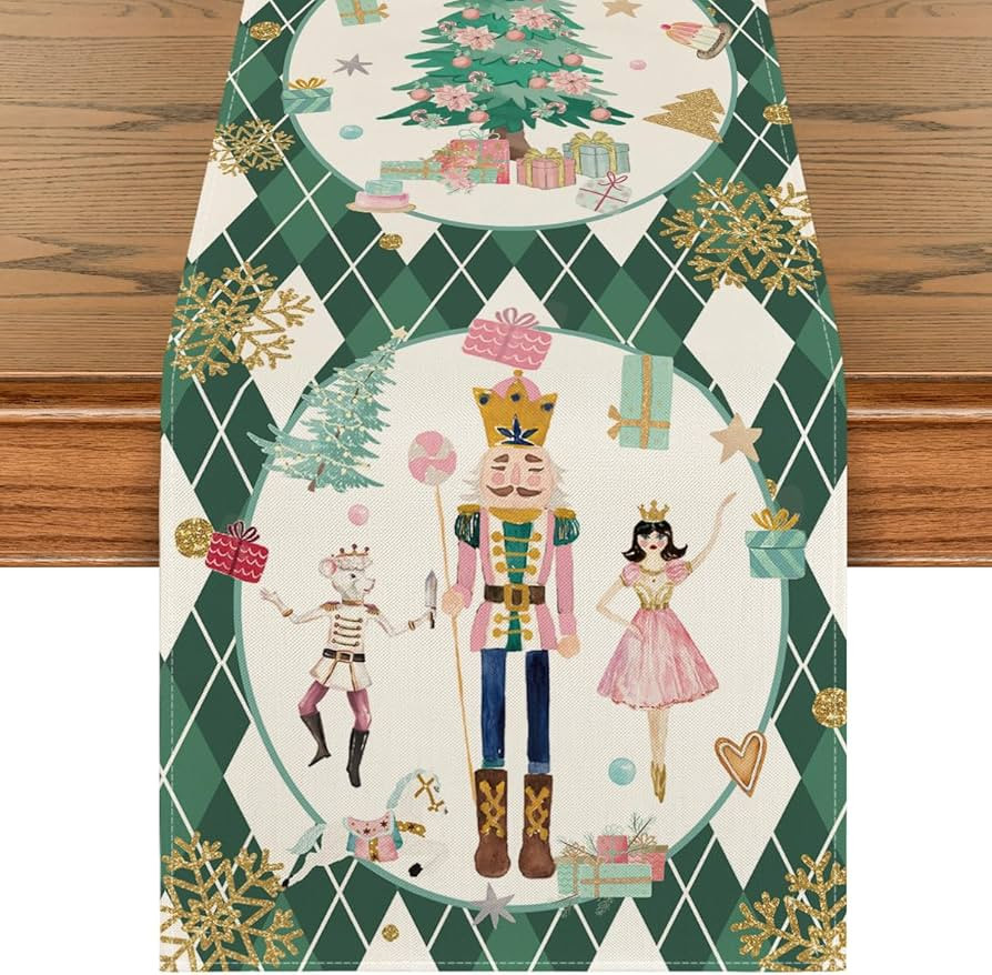 Artoid Mode Green Diamond Plaid Nutcracker Snowflake Christmas Table Runner, Seasonal Winter Kitc... | Amazon (US)
