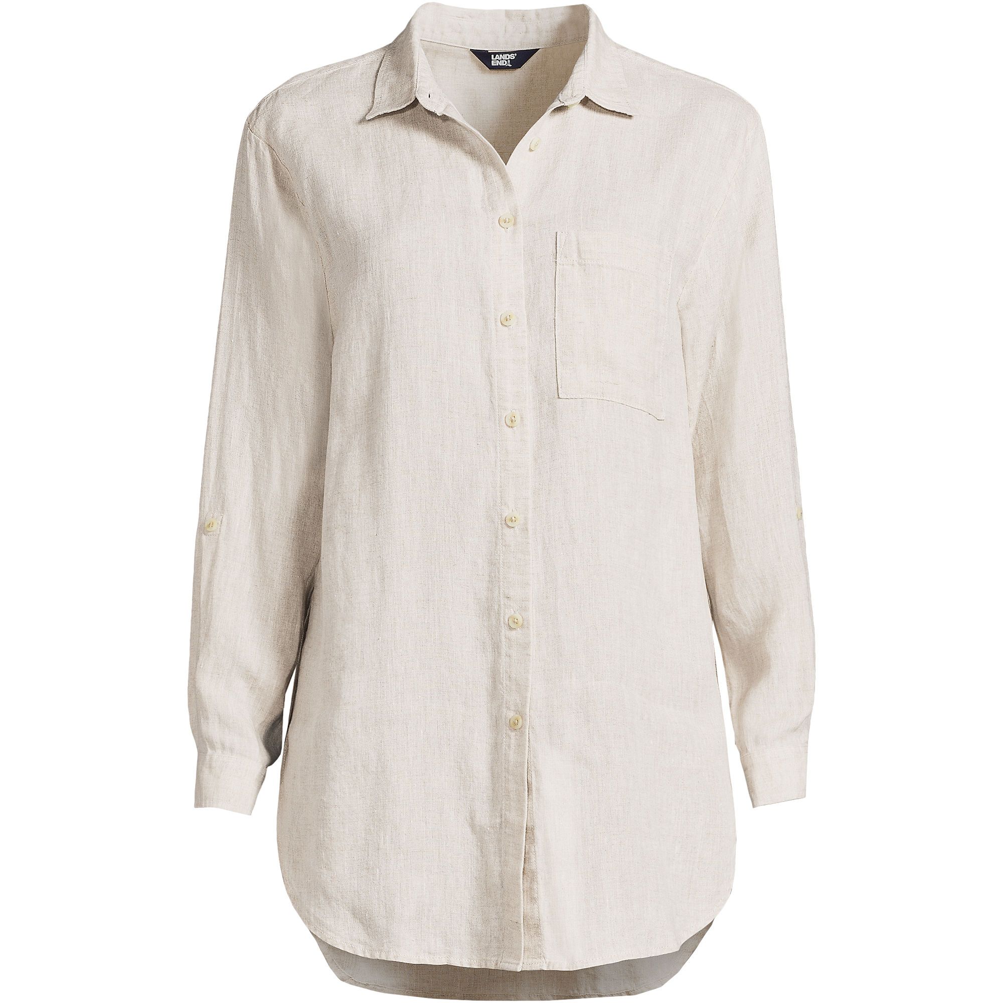 Women's Linen Roll Sleeve Oversized Relaxed Tunic Top | Lands' End (US)