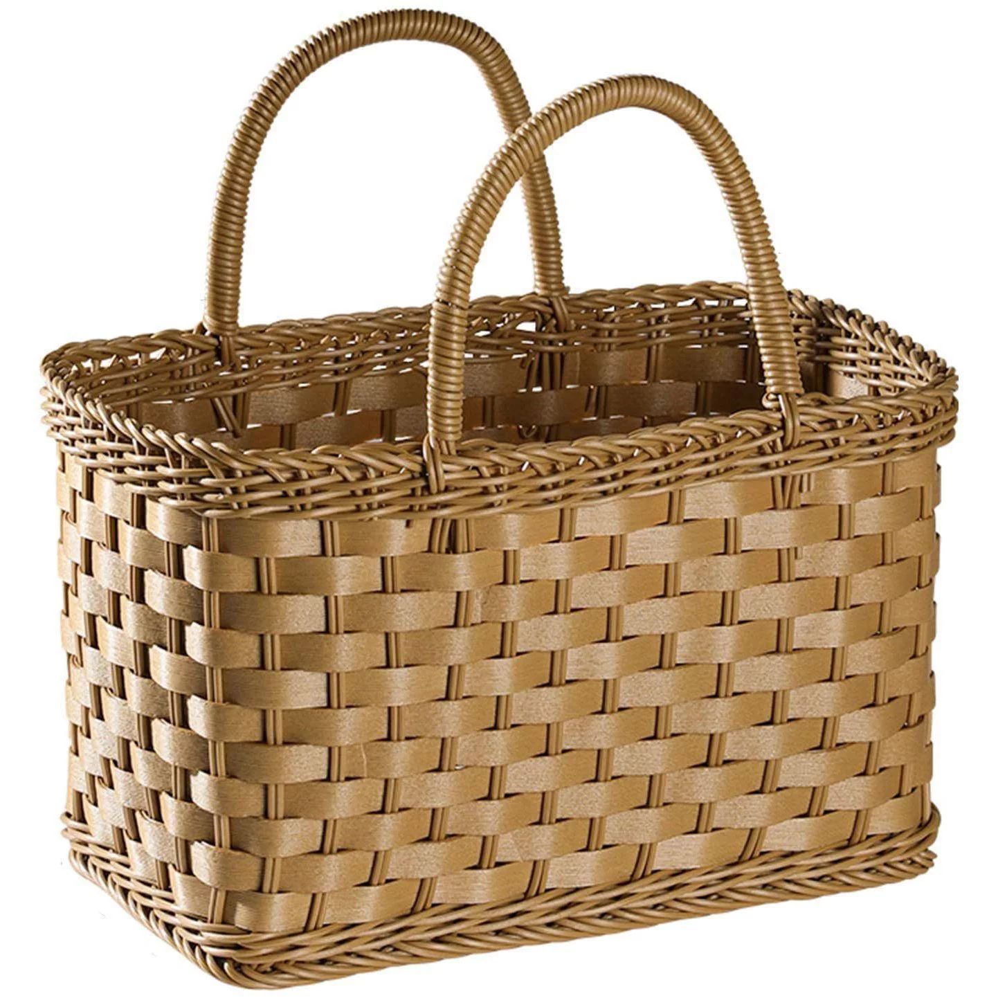 Imitated Rattan Wicker Handmade Shopping Basket, Large-Capacity Portable Flower Fruit Basket Picn... | Walmart (US)