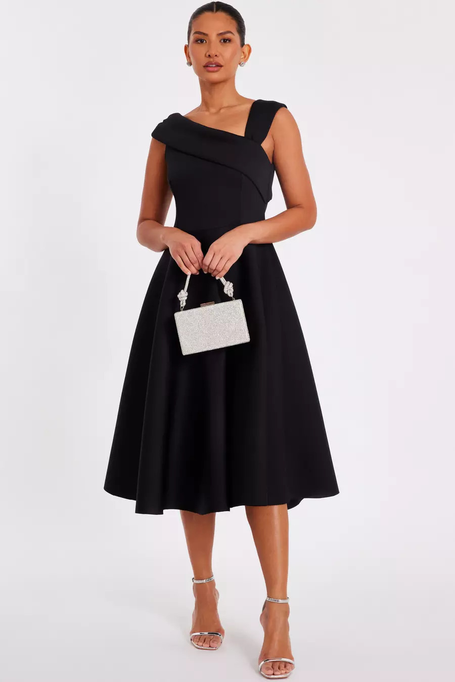 Home/Black Asymmetric Midi Dress | Quiz Clothing