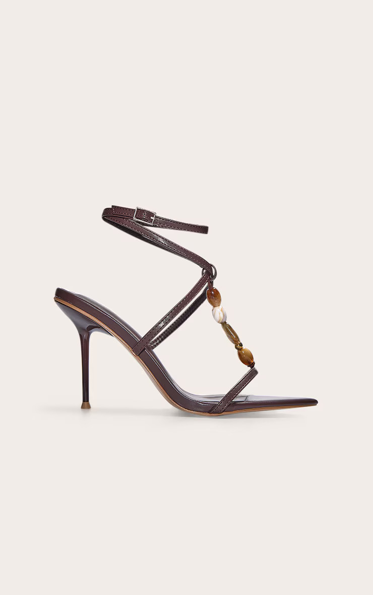Chocolate Beaded High Stiletto Heeled Sandals | Footwear | PrettyLittleThing UK