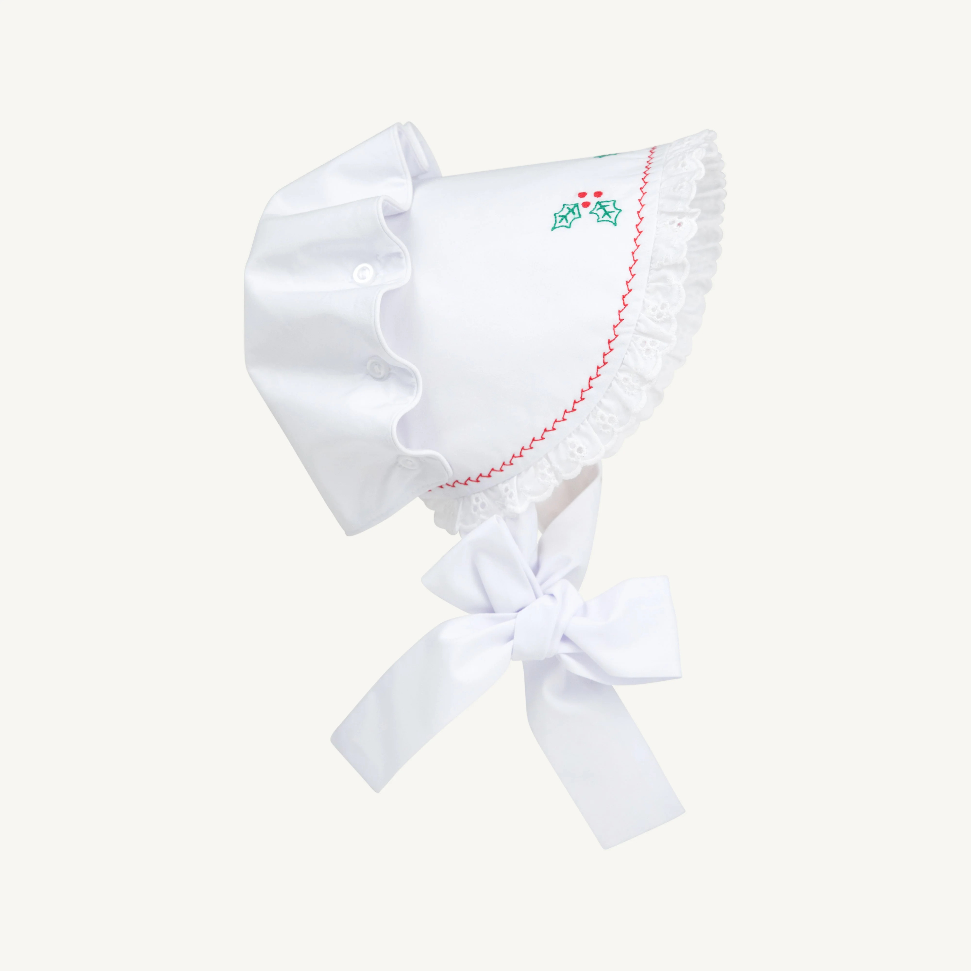 Bellefaire Bonnet - Worth Avenue White with Holly Embroidery | The Beaufort Bonnet Company
