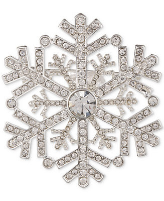 Anne Klein Silver-Tone Crystal Snowflake Pin - Macy's | Macy's
