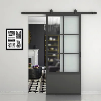 Glass and Metal Barn Door with Installation Hardware Kit | Wayfair North America