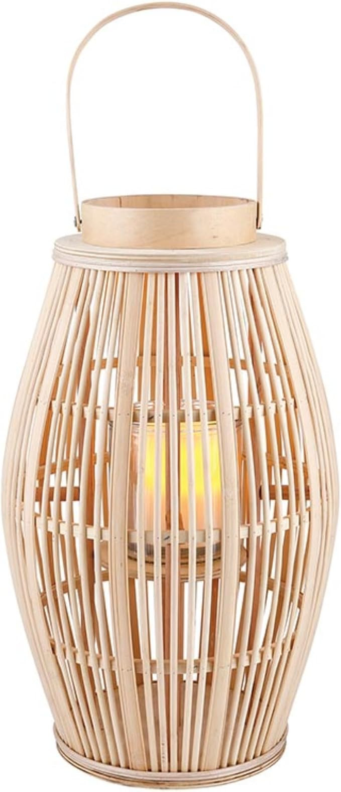 47th & Main Bamboo Hurricane Lantern with Handle Woven Natural Rattan Boho Hanging Candle Holder ... | Amazon (US)