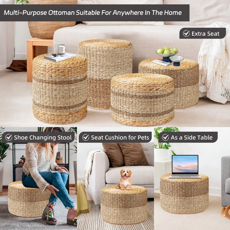 TrumanPick Seagrass Pouf Ottoman 18"x12" Handmade Round Footrest for Indoor Outdoor, Natural Catt... | Walmart (US)