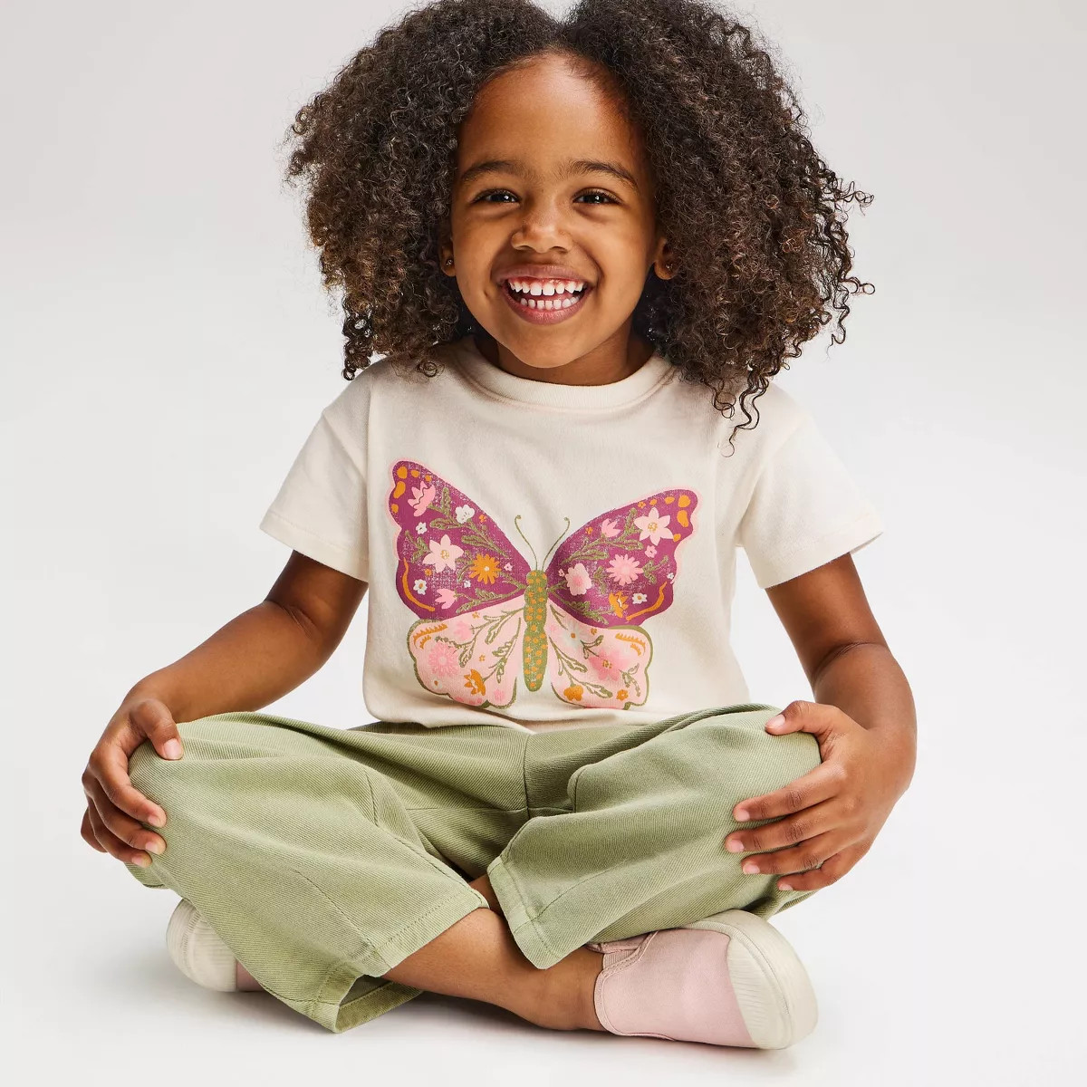 Toddler Girls' Butterfly Relaxed Short Sleeve T-Shirt - Cat & Jack\u2122 Ivory 12M | Target