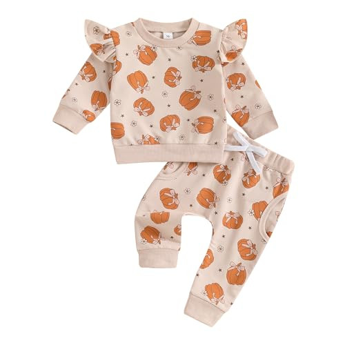 Lucikamy Toddler Baby Girl Halloween Outfit Long Sleeve Cute Print Sweatshirt Shirt Tops + Pants Fall Winter Clothes Set (Khaki, 2-3T) | Amazon (US)