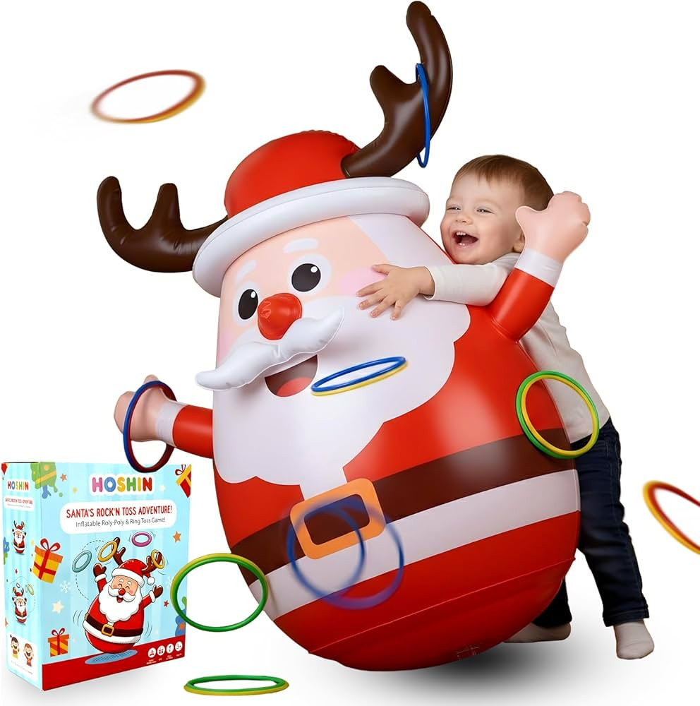 Christmas Games for Family Party, Inflatable Santa Reindeer Ring Toss Game and Wobbling Punching ... | Amazon (US)