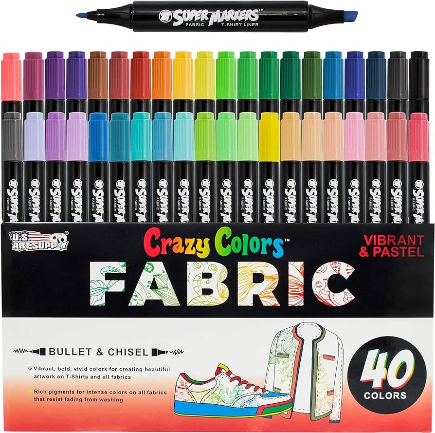 Super Markers 40 Unique Primary & Pastel Colors Dual Tip Fabric & T-Shirt Marker Set - Double-End... | Amazon (US)