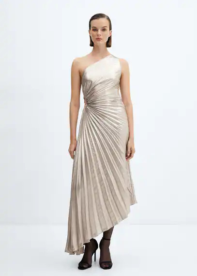 MANGO - Asymmetrical pleated dress silver - 4 - Women | MANGO (US)
