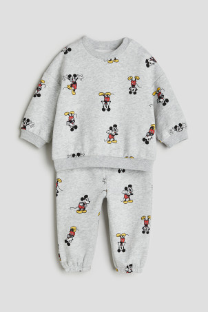 2-piece Patterned Sweatshirt Set - Blue/Mickey Mouse - Kids | H&M US | H&M (US + CA)