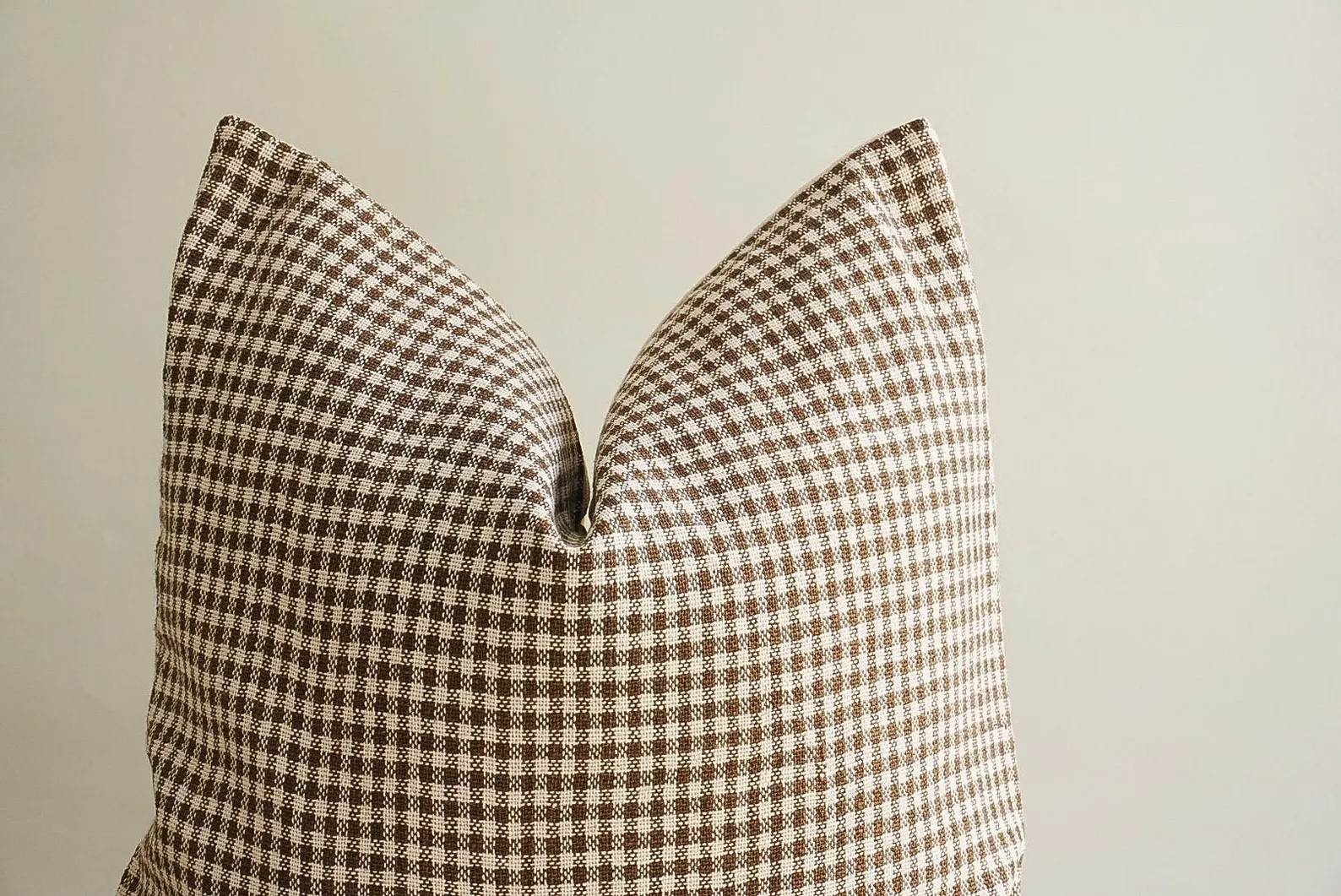 Handwoven Brown Gingham Pillow Cover, Natural Dye Sham, Rustic Farmhouse Check Cottage Throw | Etsy (Global)