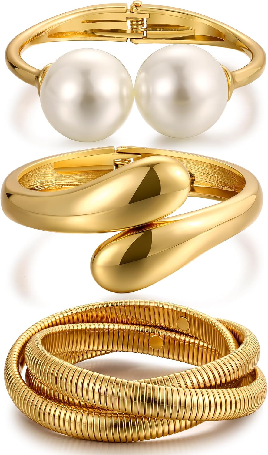 Chunky Gold Bangle Bracelets for Women, Dainty 14k Gold Plated Big Stackable Bangles Set, Trendy Cuff Bracelet Stack Fashion Jewelry Gifts | Amazon (US)