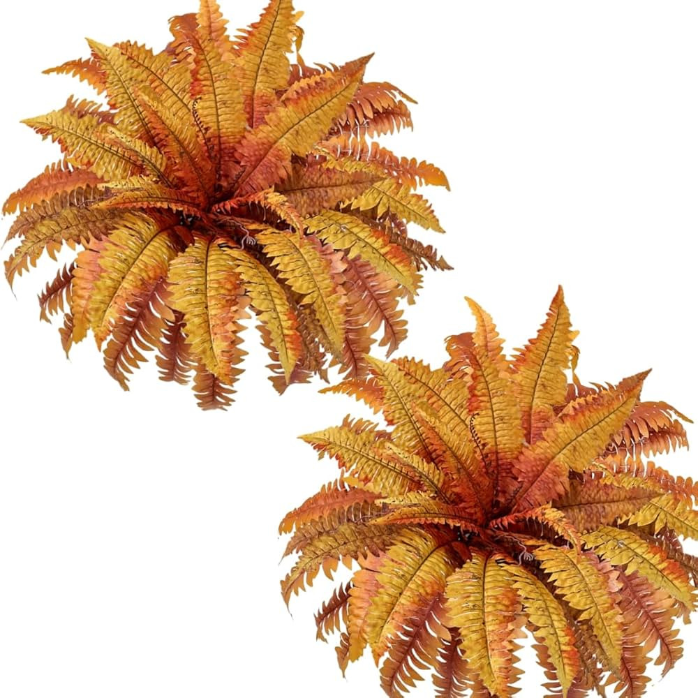 Artificial Fall Plants, 2 PCS Autumn Fake Plants Boston Ferns Orange Faux Plant for Outdoors Indo... | Amazon (US)