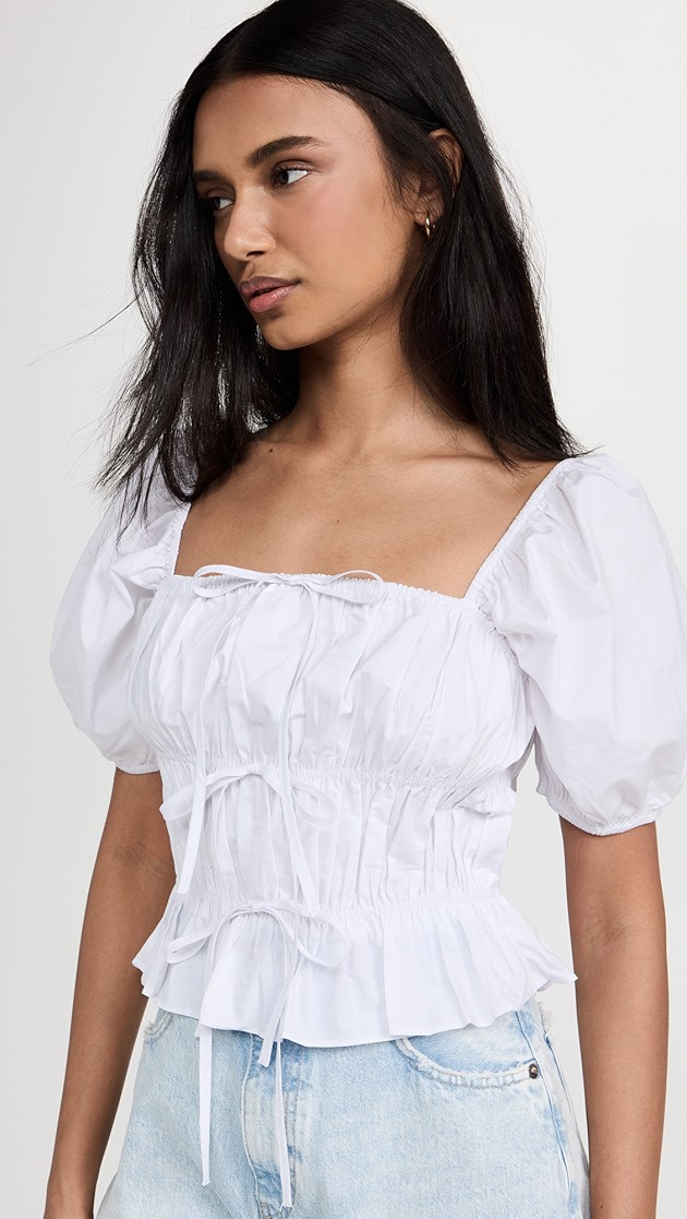 Tie Detail Shirring Top with Short Sleeves | Shopbop