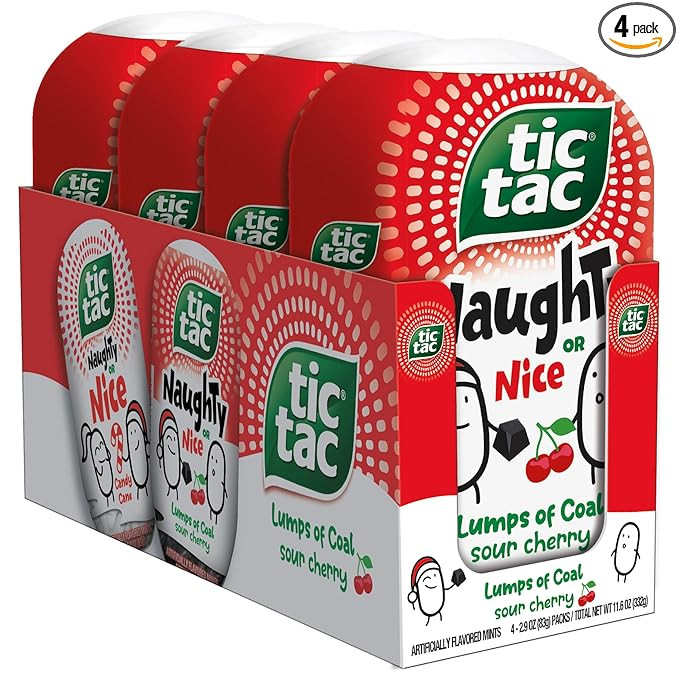 Tic Tac Naughty or Nice Lumps of Coal Sour Cherry Mints, 4 Bottle Packs, On-the-Go Refreshment, S... | Amazon (US)