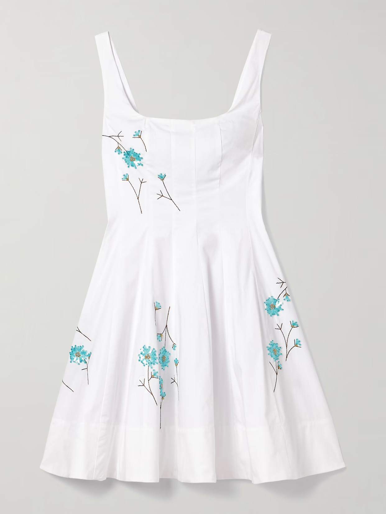 STAUD - Wells Pleated Embellished Cotton-blend Poplin Mini Dress - White | NET-A-PORTER (US)