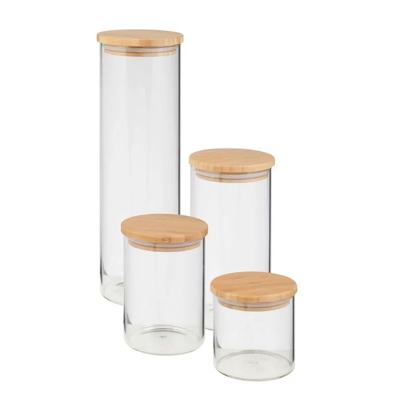 4-Piece Glass Jar Storage Set, Bamboo Lids | Walmart (US)