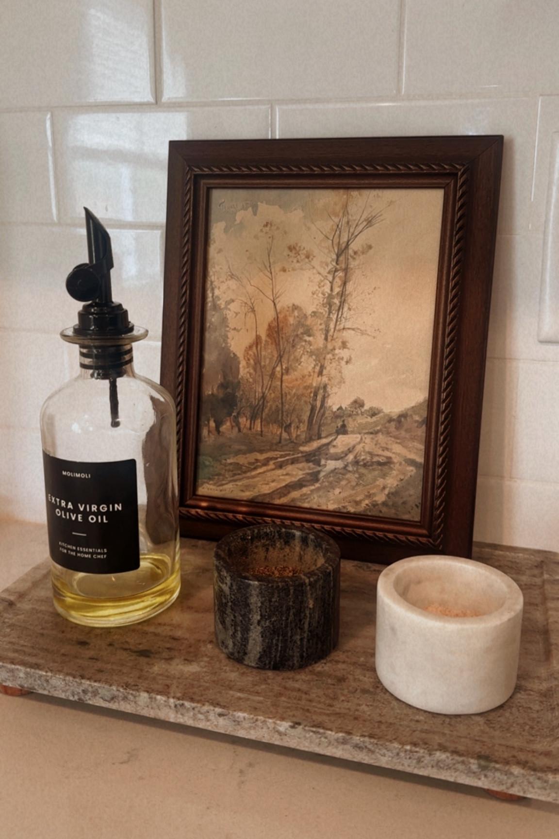 Fall art
Mini wall art
Kitchen decor
Salt and pepper bowl
Oil dispenser 
Marble tray 

#LTKFindsUnder50 #LTKSeasonal #LTKHome