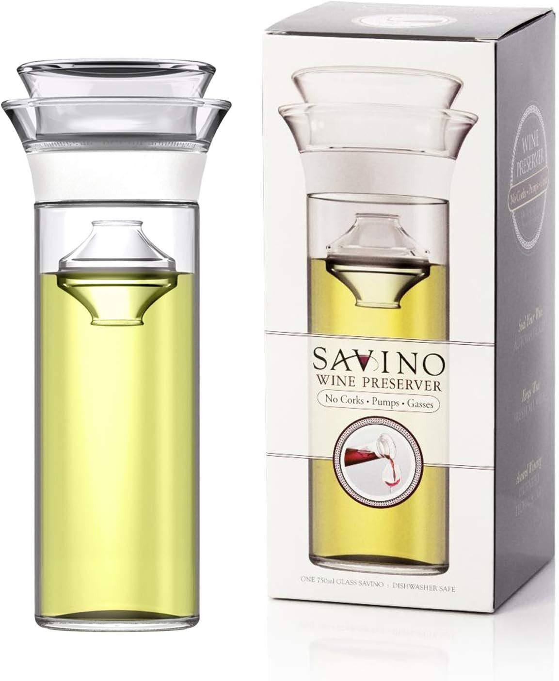 Savino Connoisseur | Glass Wine Saving Carafe | Clear | 750ml | Keep Non-Sparkling Wines Fresh Up... | Amazon (US)