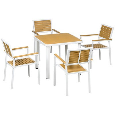 Outsunny 5pc Outdoor Table and Chairs, Aluminum Patio Dining Set for 4 w/ HDPE Materials Dinner Table with Umbrella Hole Yellow | Target