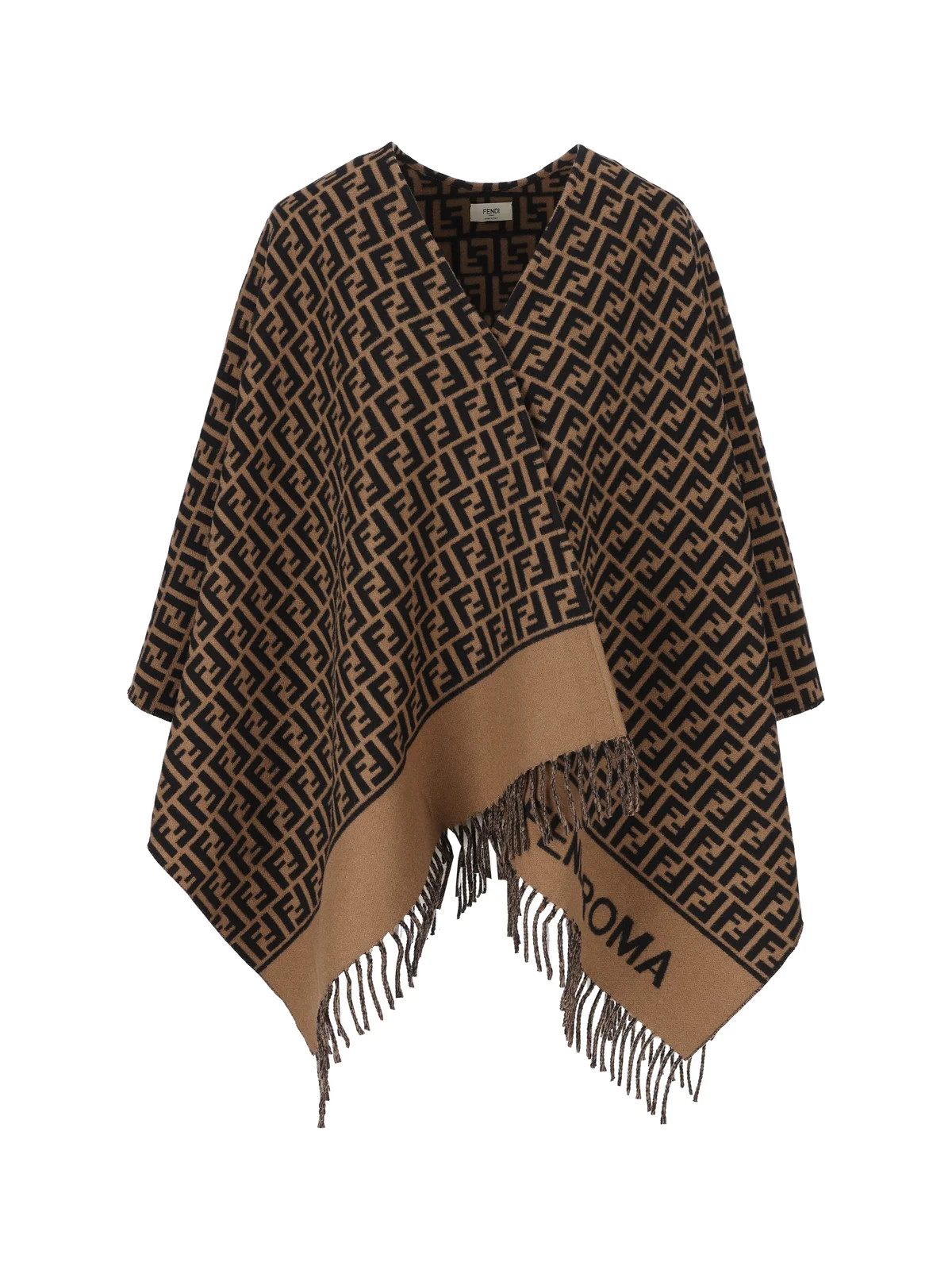 Fendi FF Jacquard Fringed Poncho | Cettire Global
