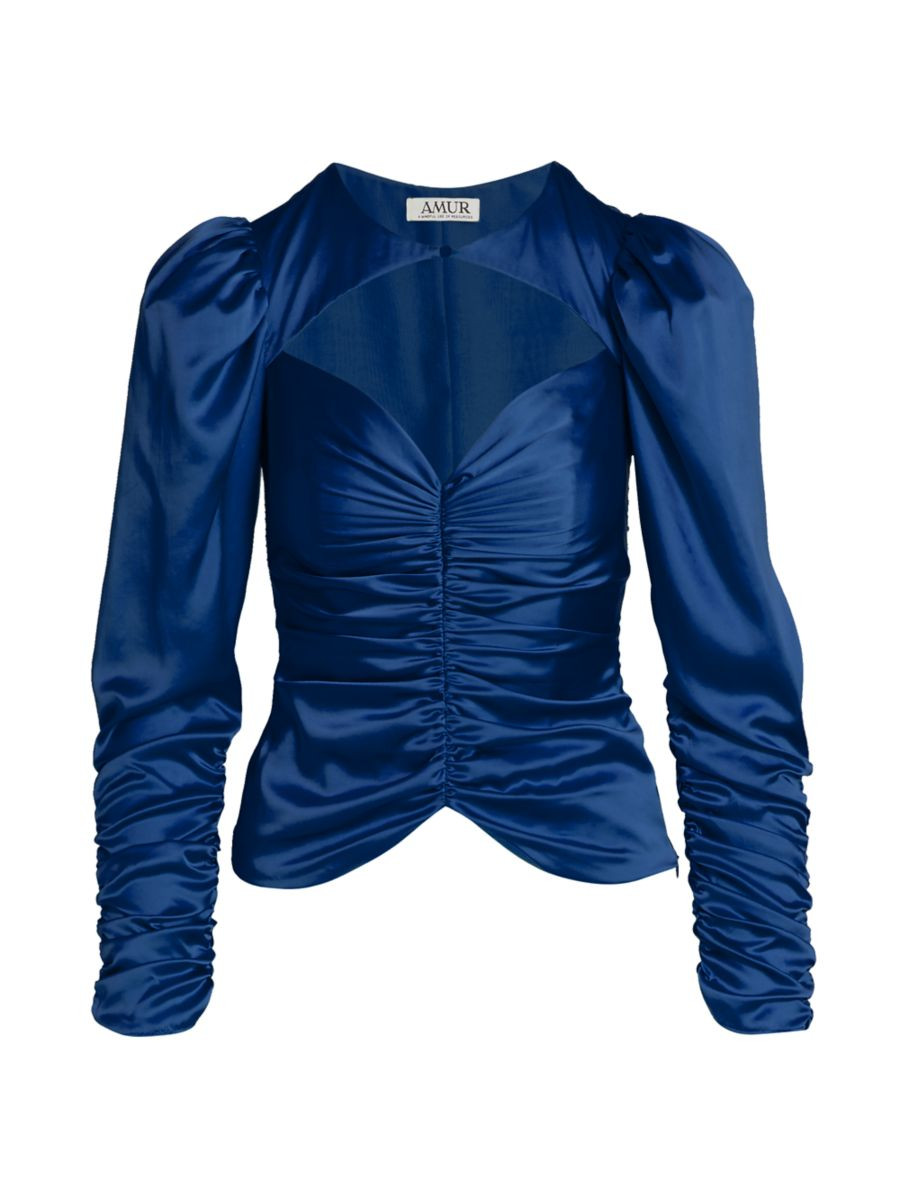 AMUR Rosalie Ruched Satin Cutout Top | Saks Fifth Avenue