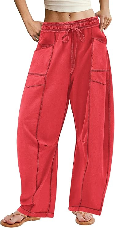 ReachMe Womens Barrel Sweatpants Baggy Wide Leg Lounge Pants Summer Travel Pants Beach Vacation O... | Amazon (US)