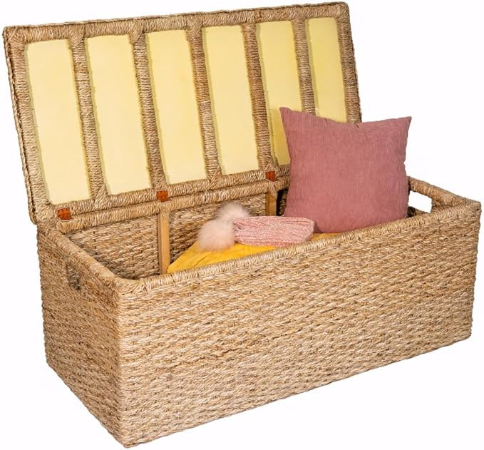 Wholestory Collective Wicker End of Bed Bench Rattan Storage Trunk and Chest Seagrass XL Organize... | Amazon (US)